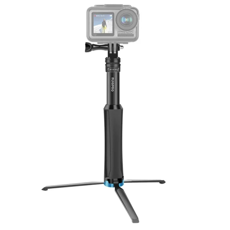 RUIGPRO One-piece Handheld Tripod Selfie Stick Telescopic Monopod Mount for GoPro, Insta360, DJI and Other Action Cameras, Black)