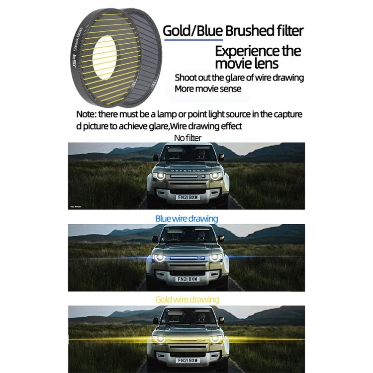 JSR Streak Drawing Lens Filter For DJI Osmo Action 3, Streak Gold, Streak Blue