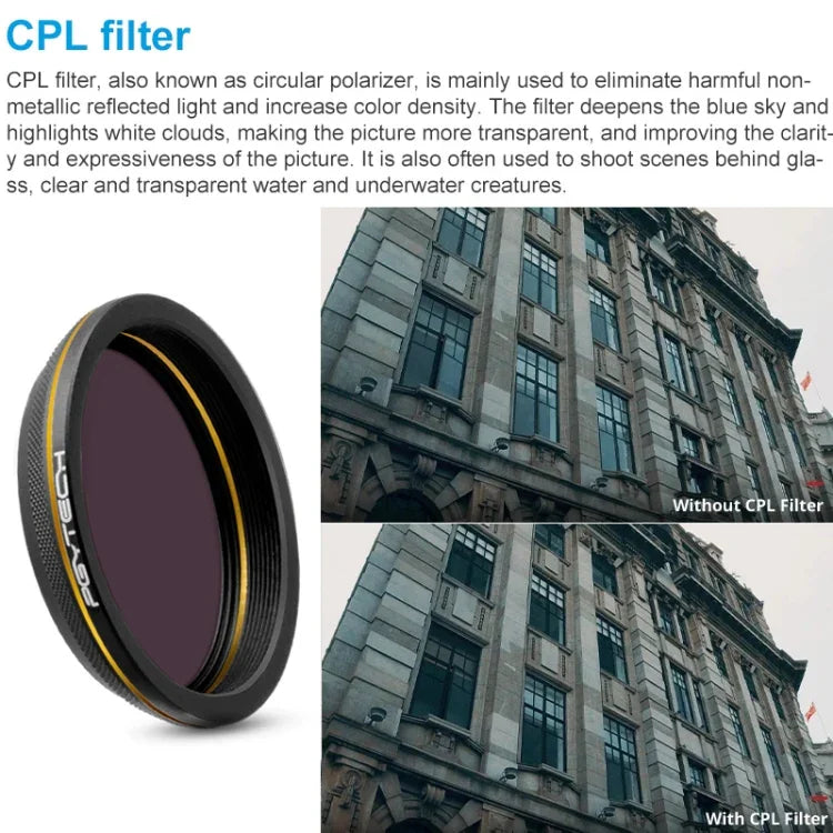 PGYTECH X4S-MRC CPL Gold-edge Lens Filter for DJI Inspire 2 / X4S Gimbal Camera Drone Accessories, CPL