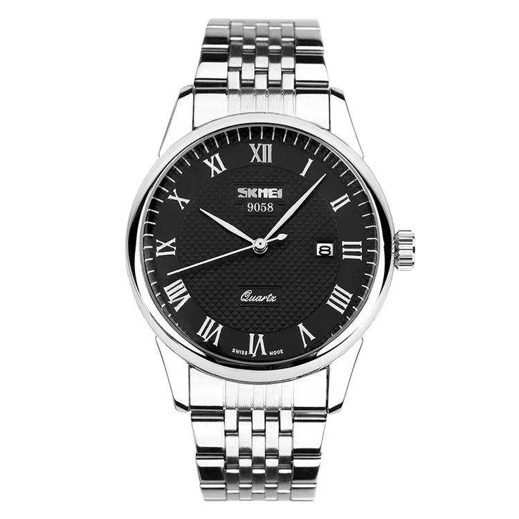 SKMEI 9058 Multifunctional Outdoor Fashion Waterproof Steel Strip Quartz Wrist Watch, Men Style Black, Men Style White, Men Style Blue, Women Style Black, Women Style White, Women Style Blue