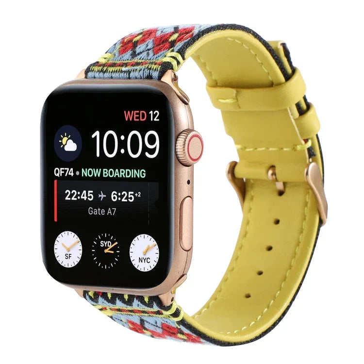 Ethnic Leather Watchband For Apple Watch Series 6 & SE & 5 & 4 44mm / 3 & 2 & 1 42mm, For Apple Watch Series 7 45mm / 6 & SE & 5 & 4 44mm / 3 & 2 & 1 42mm