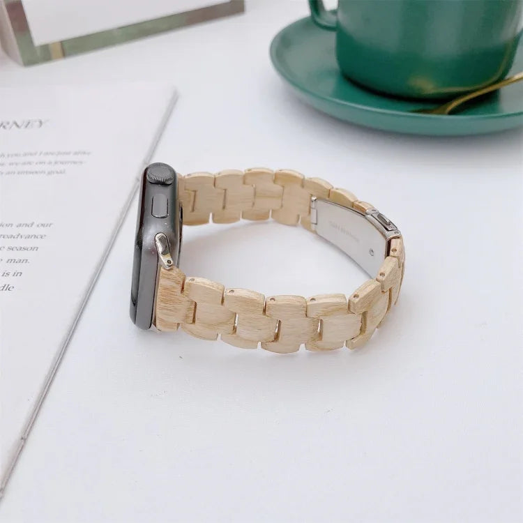 Wooden Bead Woven Watchband For Apple Watch Series 6 & SE & 5 & 4 40mm / 3 & 2 & 1 38mm, For Apple Watch Series 7 41mm / 6 & SE & 5 & 4 40mm / 3 & 2 & 1 38mm, For Apple Watch Series 8&7 41mm / SE 2&6&SE&5&4 40mm / 3&2&1 38mm
