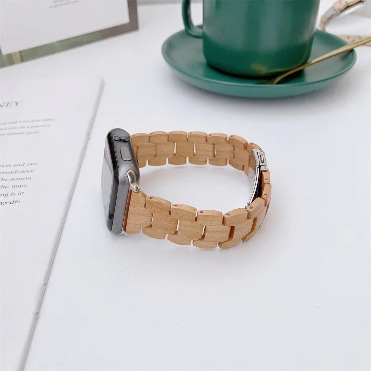 Wooden Bead Woven Watchband For Apple Watch Series 6 & SE & 5 & 4 44mm / 3 & 2 & 1 42mm, For Apple Watch Ultra 49mm / Series 8&7 45mm / SE 2&6&SE&5&4 44mm / 3&2&1 42mm