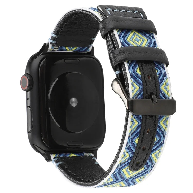 Ethnic Style Genuine Leather Strap, For Apple Watch Series 7 41mm / 6 & SE & 5 & 4 40mm / 3 & 2 & 1 38mm, For Apple Watch Series 7 45mm / 6 & SE & 5 & 4 44mm / 3 & 2 & 1 42mm