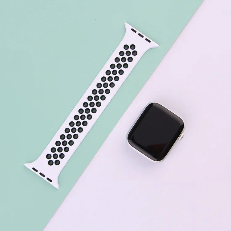 Elastic Silicone Watchband For Apple Watch Series 6 & SE & 5 & 4 40mm / 3 & 2 & 1 38mm, Length: 160mm, 160mm (White Black), 160mm (Black), 160mm (Black Yellow), 160mm (Black Grey), 160mm (Red Black), 160mm (Black White), 160mm (Black Red)              ...