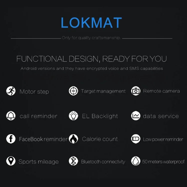 Lokmat MK16 LCD Screen 50m Waterproof Smart Watch, Support Information Reminder / Remote Camera / Walking Motion Monitor