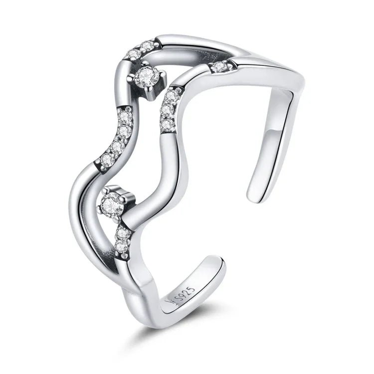 S925 Sterling Silver Galaxy Stars Women Open Ring, Galaxy Stars