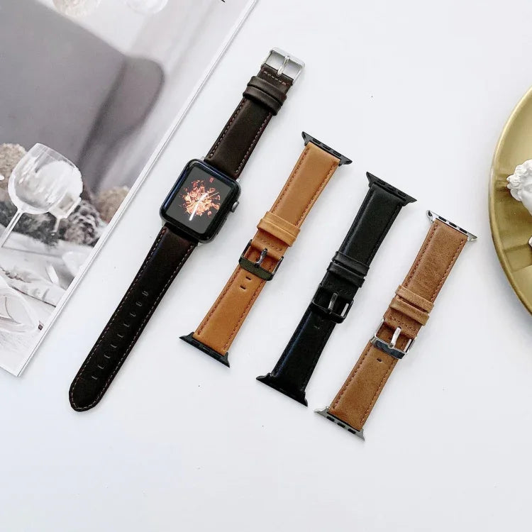 Crazy Horse Texture + Flat Texture Leather Replacement Watchbands For Apple Watch Series 6 & SE & 5 & 4 40mm / 3 & 2 & 1 38mm, For Apple Watch Series 7 41mm / 6 & SE & 5 & 4 40mm / 3 & 2 & 1 38mm                                                         ...