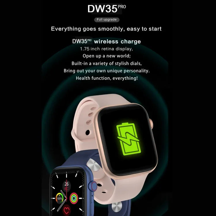 DW35PRO 1.75 inch Color Screen IPX7 Waterproof Smart Watch, Support Bluetooth Answer & Reject / Sleep Monitoring / Heart Rate Monitoring, Style: Silicone Strap, Silicone Strap(Red), Silicone Strap(White), Silicone Strap(Pink), Silicone Strap(Blue)     ...