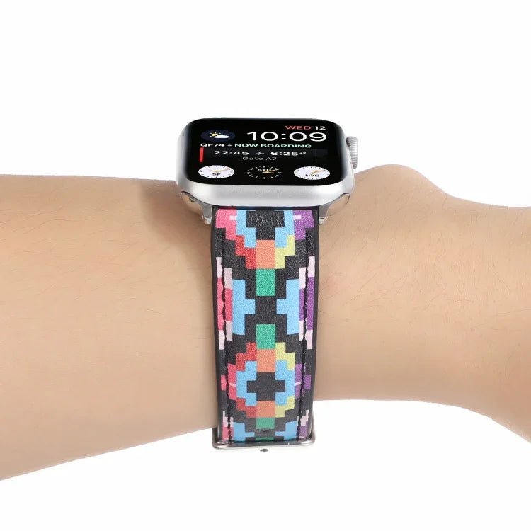 Marble Ethnic Style Printed Leather Watchband For Apple Watch Series 6 & SE &, 5 & 4 44mm / 3 & 2 & 1 42mm, 5 & 4 40mm / 3 & 2 & 1 38mm