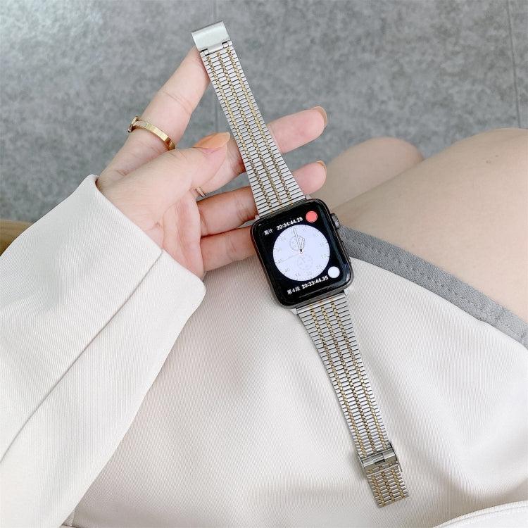 Color Matching Seven Beads Steel Replacement Strap Watchband, For Apple Watch Series 7  41mm / & 6 & SE & 5 & 4 40mm, For Apple Watch Series  7  45mm / & 6 & SE & 5 & 4 44mm