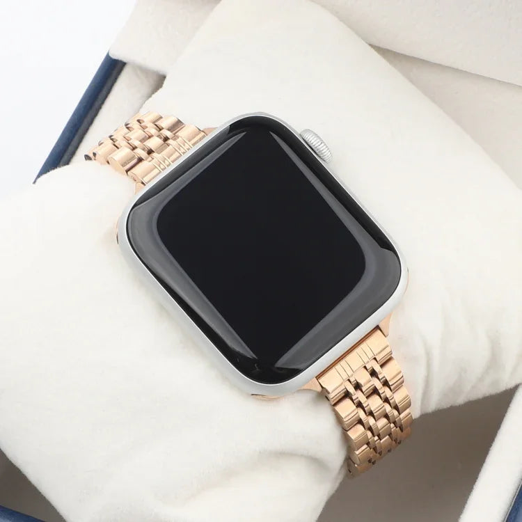 Small Waist Seven Beads Stainless Steel Strap Watchband For Apple Watch Series 6 & SE &, For Apple Watch Series 7 45mm / 6 & SE & 5 & 4 44mm / 3 & 2 & 1 42mm, For Apple Watch Series 8&7 41mm / SE 2&6&SE&5&4 40mm / 3&2&1 38mm                            ...