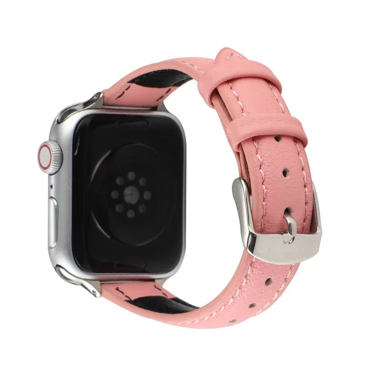 14mm Slim Genuine Leather Strap Watchband For Apple Watch Series, 7 45mm / 6 & SE & 5 & 4 44mm / 3 & 2 & 1 42mm, 7 41mm / 6 & SE & 5 & 4 40mm / 3 & 2 & 1 38mm