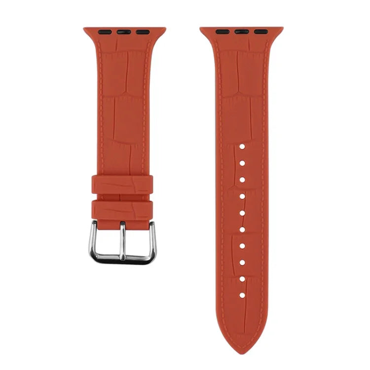 Bamboo joint silicone replacement strap for Apple Watch, orange color, compatible with various Apple Watch models.