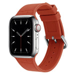 Bamboo joint silicone replacement strap for Apple Watch in vibrant orange color, compatible with multiple Apple Watch series.