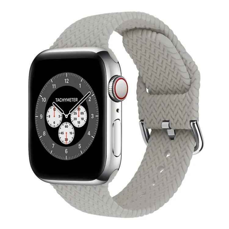 Braided Silicone Replacement Watchbands with Buckle For Apple Watch Series, 7 45mm / 6 & SE & 5 & 4 44mm / 3 & 2 & 1 42mm, 7 41mm / 6 & SE & 5 & 4 40mm / 3 & 2 & 1 38mm