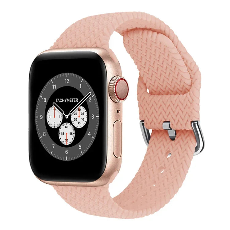 Braided Silicone Replacement Watchbands with Buckle For Apple Watch Series, 7 45mm / 6 & SE & 5 & 4 44mm / 3 & 2 & 1 42mm, 7 41mm / 6 & SE & 5 & 4 40mm / 3 & 2 & 1 38mm