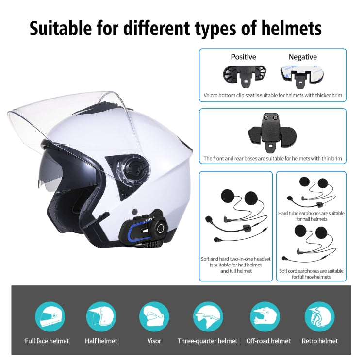 WUPP Bluetooth 5.1 S2 Motorcycle Helmet Full Duplex Bluetooth Intercom Headset Earphone