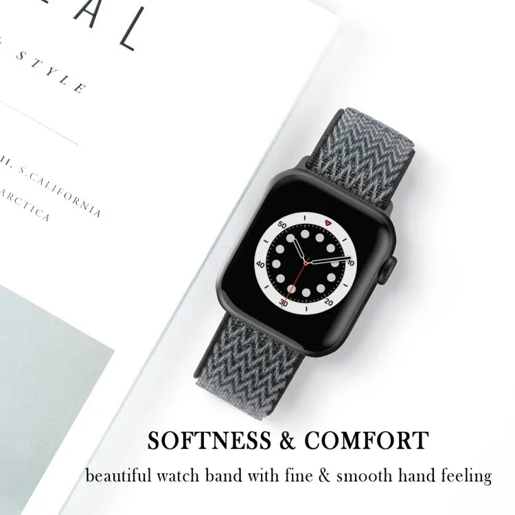 Wave Texture Nylon Replacement Watchbands For Apple Watch Series, 7 45mm / 6 & SE & 5 & 4 44mm / 3 & 2 & 1 42mm, 7 41mm / 6 & SE & 5 & 4 40mm / 3 & 2 & 1 38mm