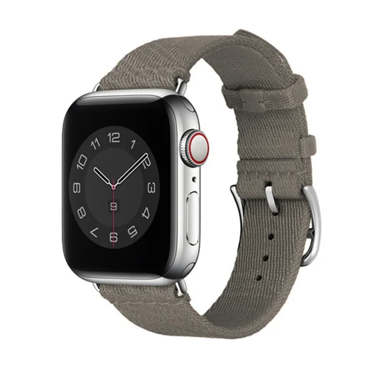 Two-color nylon braid replacement watch strap for Apple Watch displayed on a smartwatch, showcasing its stylish design.