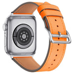 Small waist leather replacement strap for Apple Watch, featuring an orange design for 41mm and 44mm models.