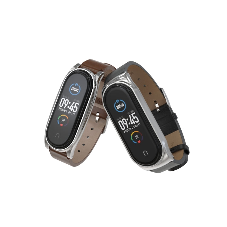 For Xiaomi Mi Band 6 / 5 Mijobs Metal Case Crazy Horse Texture PU Microfiber Plus Watch Band