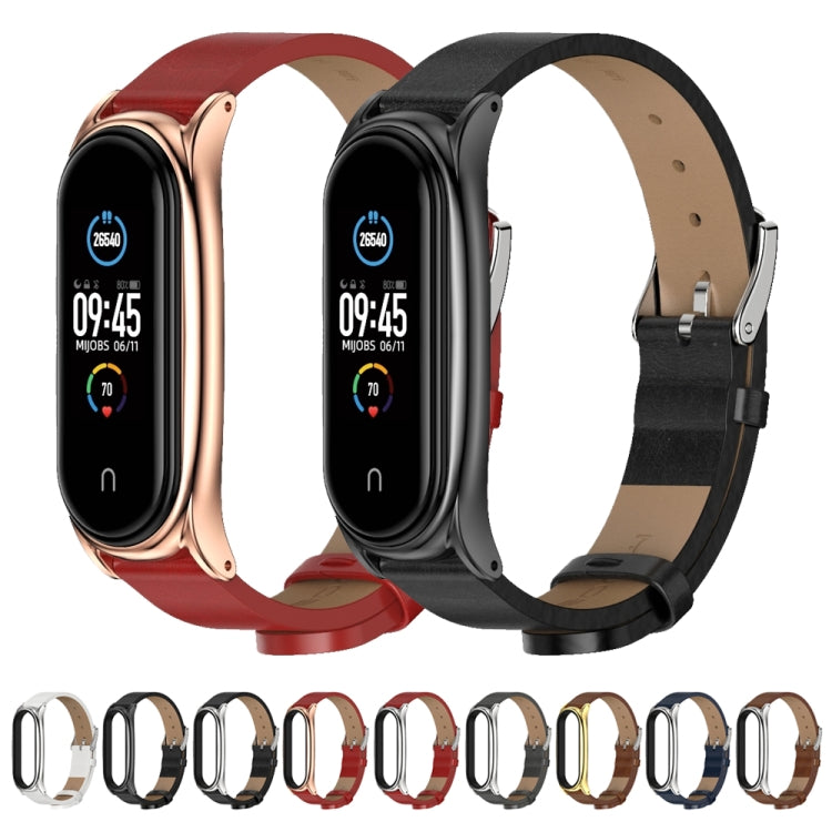 For Xiaomi Mi Band 6 / 5 Mijobs Metal Case Crazy Horse Texture PU Microfiber Plus Watch Band