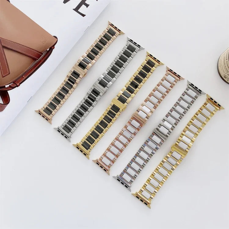 22mm Width Three Beads Ceramics Steel Replacement Strap Watchband For Apple Watch Series, 7 41mm / 6 & SE & 5 & 4 40mm / 3 & 2 & 1 38mm, 7 45mm / 6 & SE & 5 & 4 44mm / 3 & 2 & 1 42mm