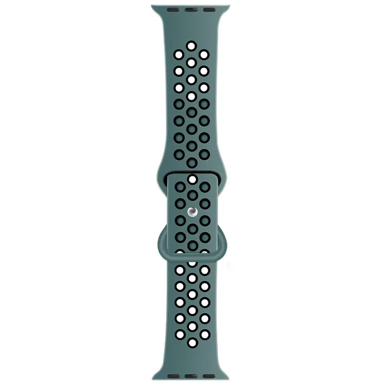 Butterfly Buckle Dual-tone Liquid Silicone Replacement Watchband For Apple Watch Series, 7 41mm / 6 & SE & 5 & 4 40mm / 3 & 2 & 1 38mm, 7 45mm / 6 & SE & 5 & 4 44mm / 3 & 2 & 1 42mm