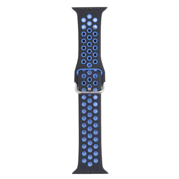 Metal Buckle Silicone Replacement Watchband For Apple Watch Series, 7 41mm / 6 & SE & 5 & 4 40mm / 3 & 2 & 1 38mm, 7 45mm / 6 & SE & 5 & 4 44mm / 3 & 2 & 1 42mm