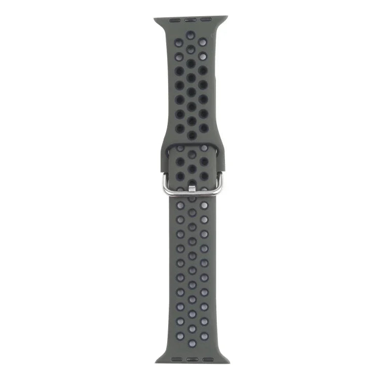 Metal Buckle Silicone Replacement Watchband For Apple Watch Series, 7 41mm / 6 & SE & 5 & 4 40mm / 3 & 2 & 1 38mm, 7 45mm / 6 & SE & 5 & 4 44mm / 3 & 2 & 1 42mm