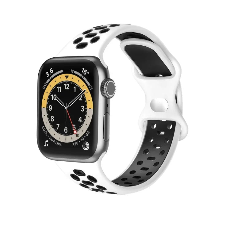 Two-color 8-buckle Silicone Replacement Strap Watchband For Apple Watch Series, 7 41mm / 6 & SE & 5 & 4 40mm / 3 & 2 & 1 38mm