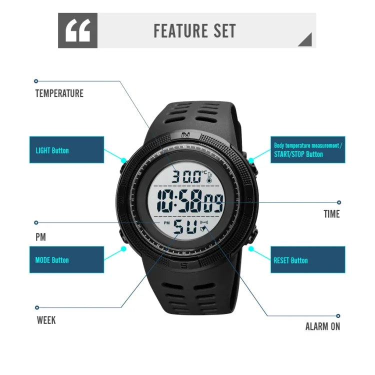 SKMEI 1681 Multifunctional LED Digital Display Luminous Electronic Watch, Support Body / Ambient Temperature Measurement