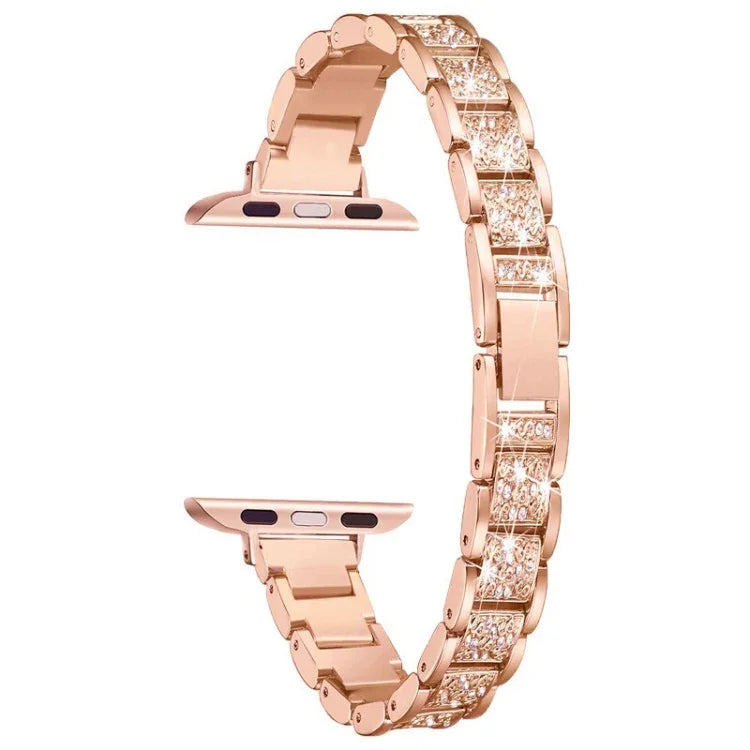 14mm Three-beads Diamond Aluminum Alloy Replacement Strap Watchband For Apple Watch Series, 7 41mm / 6 & SE & 5 & 4 40mm / 3 & 2 & 1 38mm, 7 45mm / 6 & SE & 5 & 4 44mm / 3 & 2 & 1 42mm