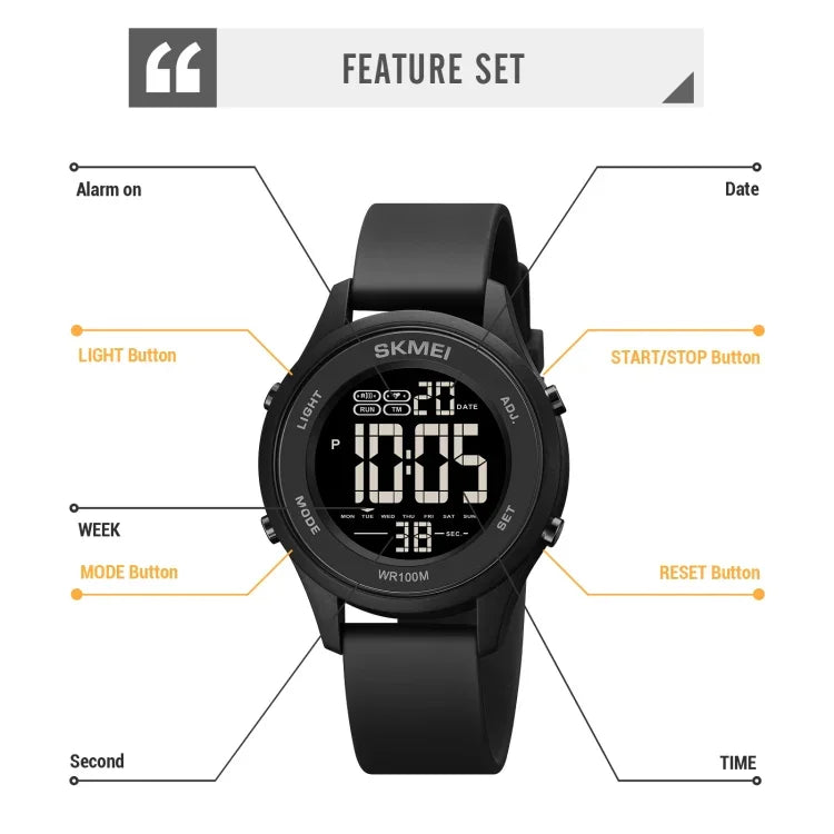 SKMEI 1758 Multifunctional LED Digital Display Luminous Silicone Strap Electronic Watch