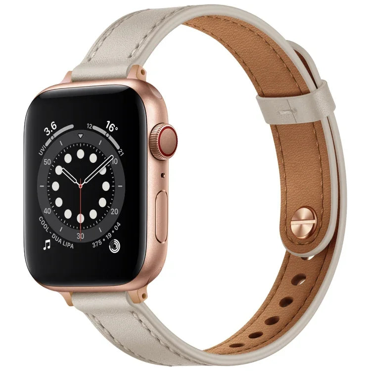 14mm Couple Style Leather Replacement Strap Watchband For Apple Watch Series, 7 41mm / 6 & SE & 5 & 4 40mm / 3 & 2 & 1 38mm, 7 45mm / 6 & SE & 5 & 4 44mm / 3 & 2 & 1 42mm