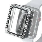 Electroplating PC Double Rows Diamond Protective Case with Tempered Glass Film For Apple Watch Series, 3 & 2 & 1 38mm, 3 & 2 & 1 42mm
