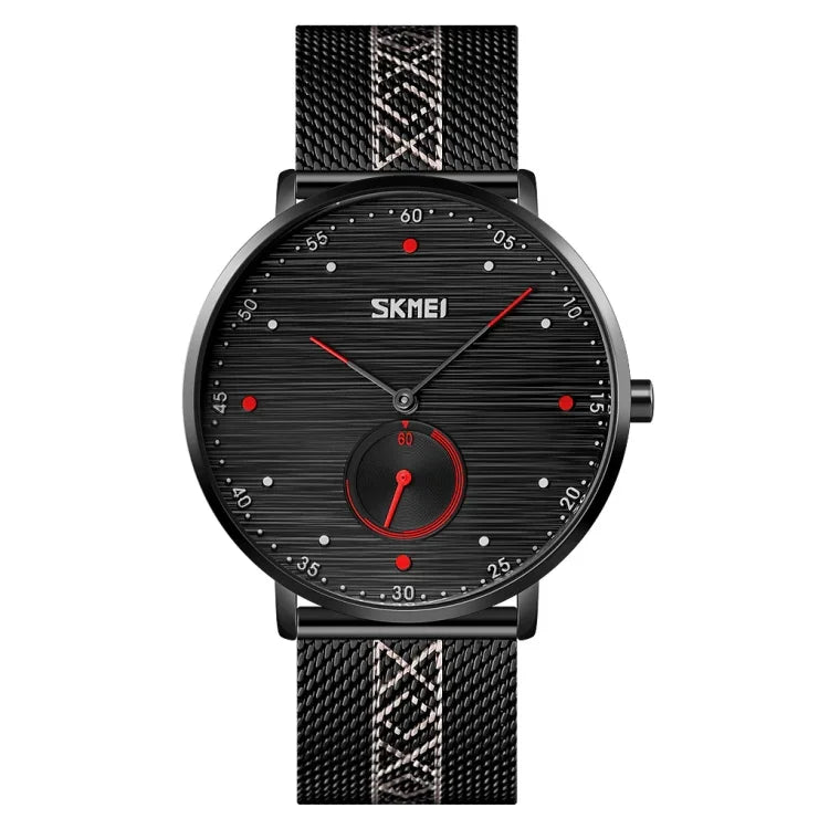 SKMEI 9218 Men Horizontal Striped Arabic Numeral Dial Mesh Belt Quartz Watch