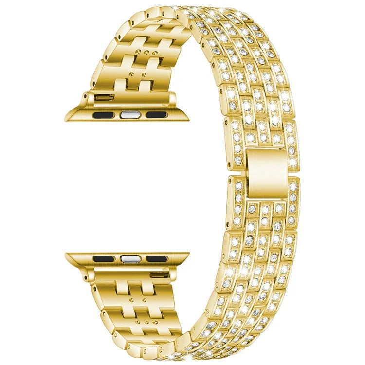 Five-beads Diamond Steel Replacement Strap Watchband For Apple Watch Series, 7 41mm / 6 & SE & 5 & 4 40mm / 3 & 2 & 1 38mm, 7 45mm / 6 & SE & 5 & 4 44mm / 3 & 2 & 1 42mm
