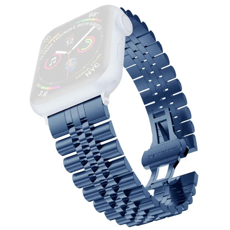Women Five Beads Stainless Steel Replacement Watchband Width: 20mm  For Apple Watch Series, 7 45mm / 6 & SE & 5 & 4 44mm / 3 & 2 & 1 42mm, 7 41mm / 6 & SE & 5 & 4 40mm / 3 & 2 & 1 38mm
