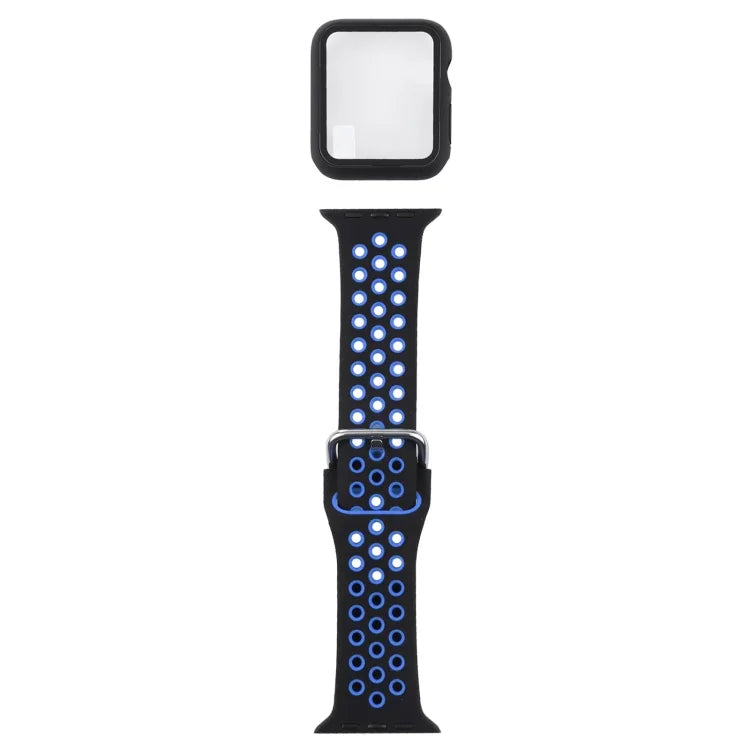 Silicone Replacement Strap Watchband + Protective Case with Screen Protector Set For Apple Watch Series, 3 & 2 & 1 42mm, For Apple Watch Series 6 / 5 / 4 / Watch SE 44mm