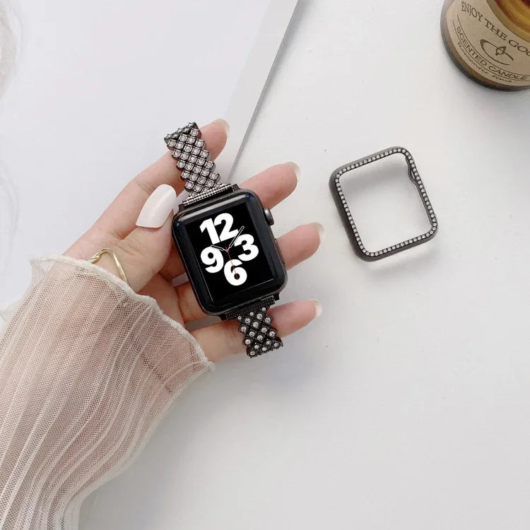 Rhombus Full Diamond Metal Replacement Wrist Strap Watchband + Case For Apple Watch Series, For Apple Watch Series 6 / 5 / 4 / Watch SE 40mm, For Apple Watch Series 6 / 5 / 4 / Watch SE 44mm, 3 & 2 & 1 42mm, 3 & 2 & 1 38mm