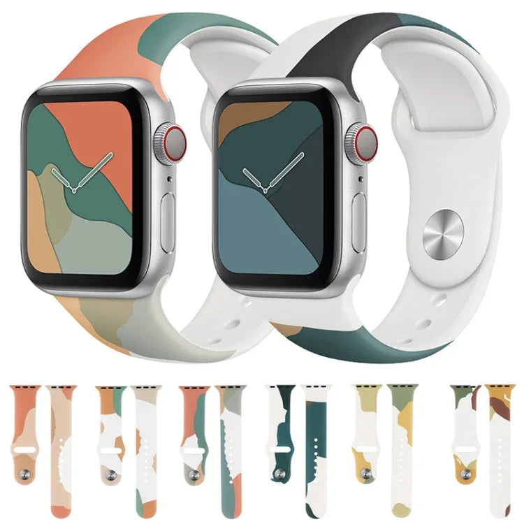 Morandi Series Contrast Color Silicone Replacement Watchband For Apple Watch Series, 7 41mm / 6&SE&5&4 40mm / 3&2&1 38mm, 7 45mm / 6&SE&5&4 44mm / 3&2&1 42mm