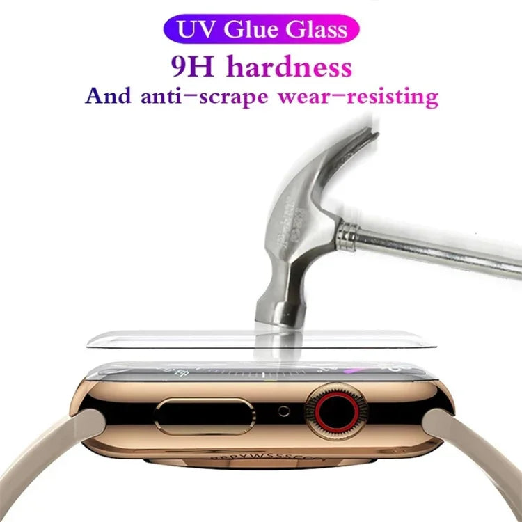 UV Liquid Curved Full Glue Full Screen Tempered Glass Film For Apple Watch Series 9 / 8 / 7 41mm, For Apple Watch Series 8 / 7 41mm, For Apple Watch Series 8 / 7 45mm