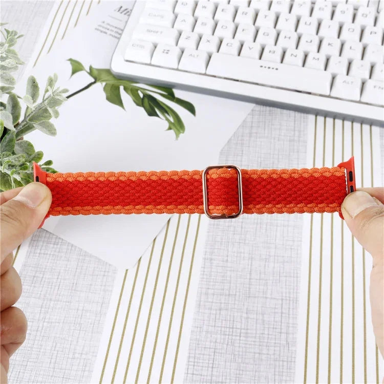 Adjustable Striped Woven Nylon Watchband + Watch Case Set For Apple Watch Series, 7 41mm/6&SE&5&4 40mm/3&2&1 38mm, 7 45mm/6&SE&5&4 44mm/3&2&1 42mm