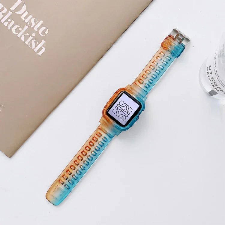 Jelly Gradient Transparent TPU Strap Watchband For Apple Watch Series, 7 41mm / 6&SE&5&4 40mm / 3&2&1 38mm, 7 45mm / 6&SE&5&4 44mm / 3&2&1 42mm