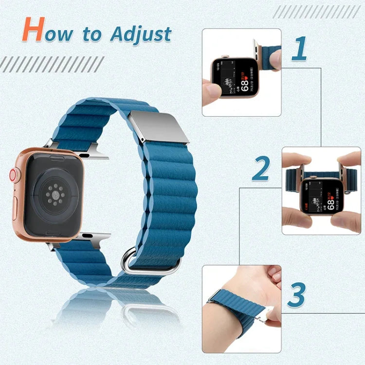 Magnetic Leather Strap Watchband For Apple Watch Series, 7 41mm / 6&SE&5&4 40mm / 3&2&1 38mm, 7 45mm / 6&SE&5&4 44mm / 3&2&1 42mm