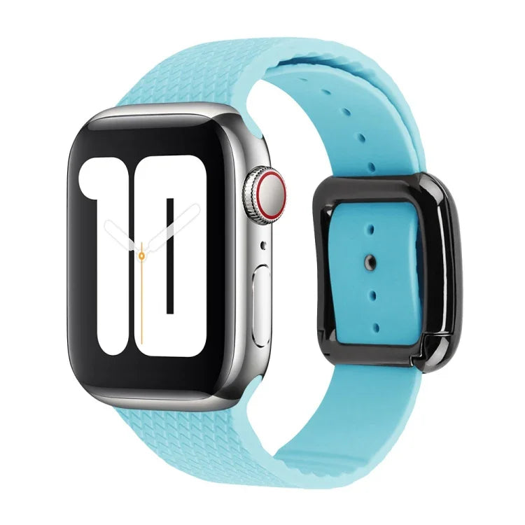 Black Buckle Silicone Watchband For Apple Watch Series, 7 45mm / 6&SE&5&4 44mm / 3&2&1 42mm