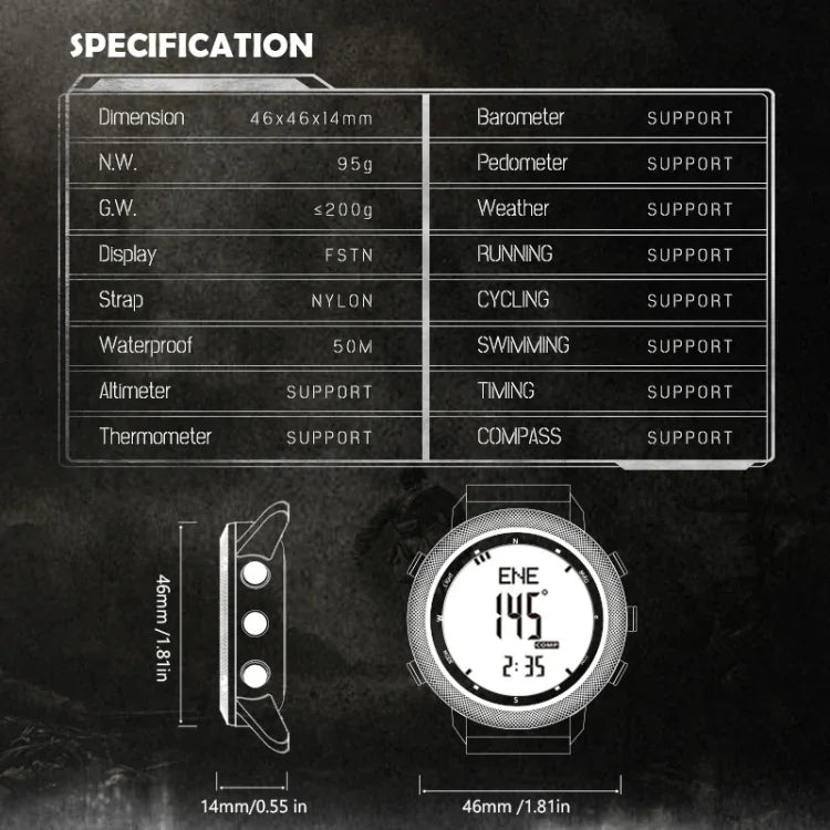 NORTH EDGE APACHE-46 Outdoor Waterproof Men Multifunction Digital Smart Sports Watch, Nylon Strap