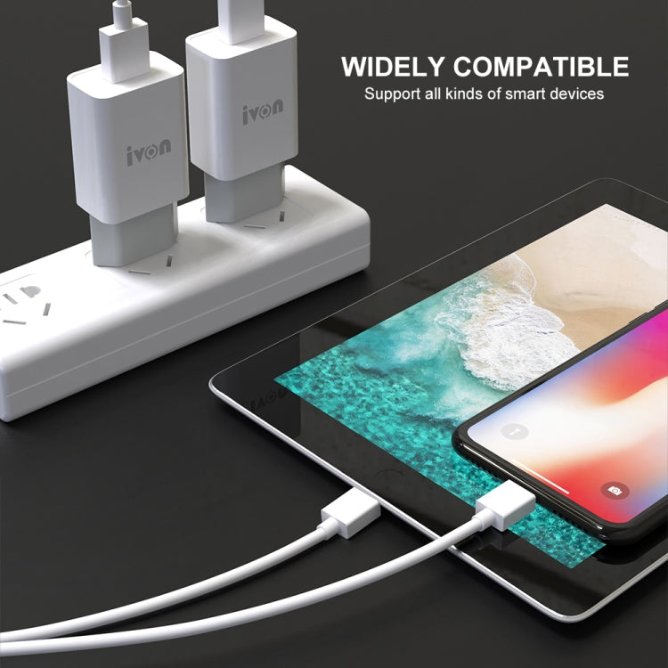 IVON AD-33 2 in 1 2.1A Single USB Port Travel Charger + 1m USB to 8 Pin Data Cable Set,, EU Plug, US Plug